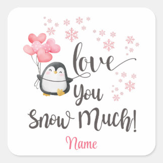 Liebe - Niedlicher Valentinpinguin Personalisiert Quadratischer Aufkleber