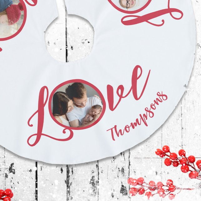 Liebe Niedliches Foto Typografie Kalligrafie Polyester Weihnachtsbaumdecke (Love calligraphy script photo typography Christmas Tree Skirt,)