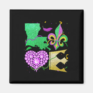 Liebe Nola Louisiana Karte Beads und Kronen Fett T Magnet