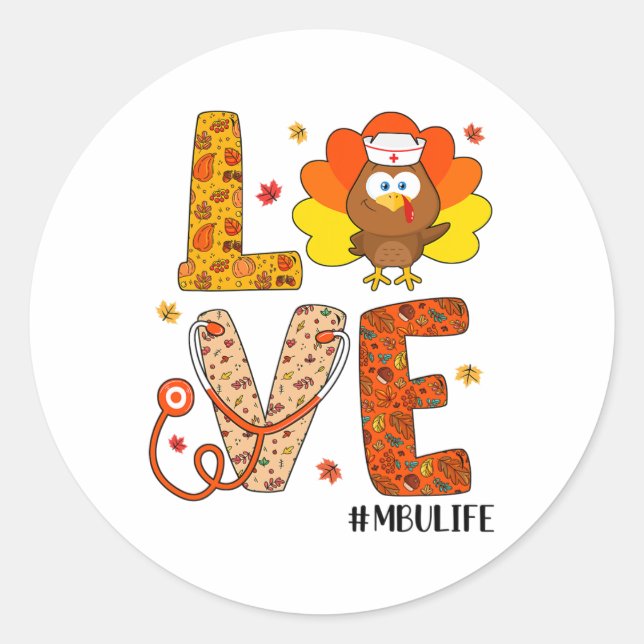 Liebe Nurse Life Fall Mbu Nurse Türkei Erntedank Runder Aufkleber (Vorderseite)