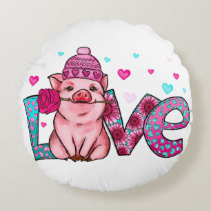 Liebe Nutztiere, Liebe, Schweinegrippe, Tierwurf L Rundes Kissen