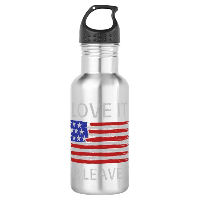 Liebe oder verlass der USA-Flagge Edelstahlflasche (Vorderseite)