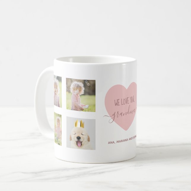 Liebe Oma Foto Collage Rosa Herzblatt Niedliches Kaffeetasse (Vorderseite Links)
