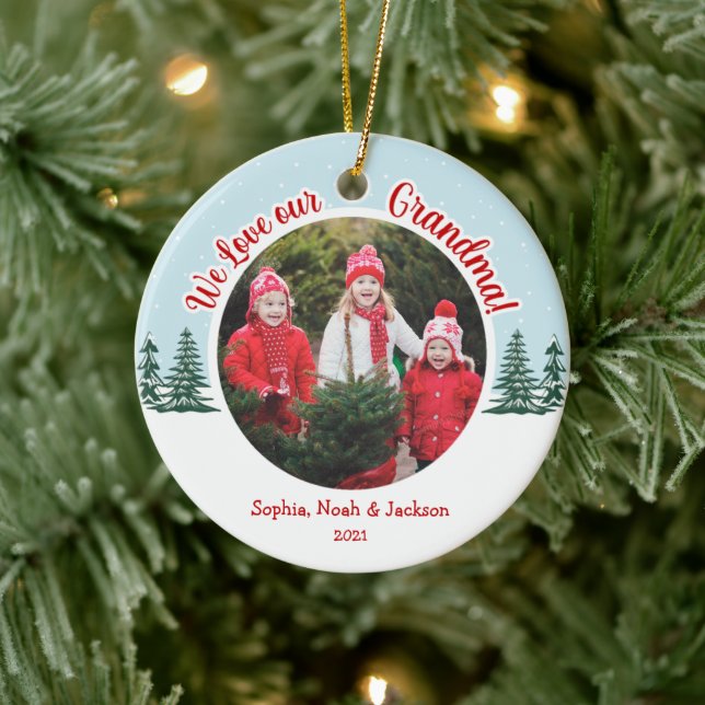 Liebe Oma Weihnachtsbaum Schnee Foto Keramik Ornament (Baum)