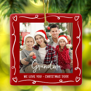 Liebe Oma Weihnachtsfoto Rot Lustige Kritzeleien Keramikornament