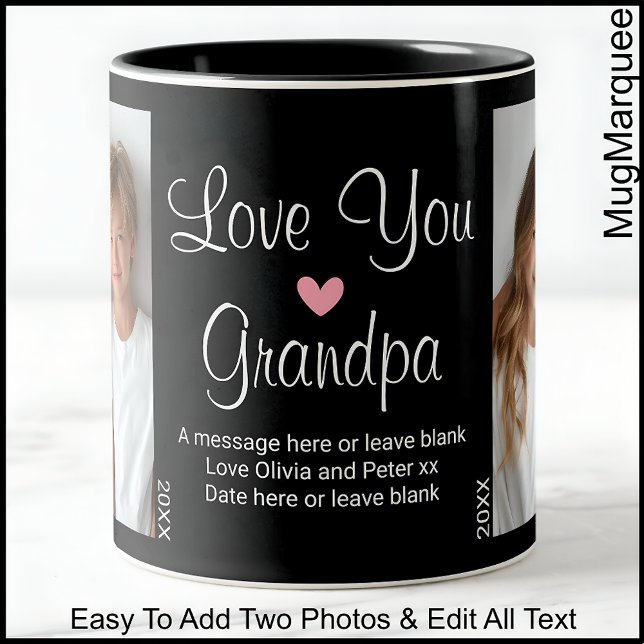 Liebe, Opa, Geburtstag, Foto, Schwarz C00 Zweifarbige Tasse (Von Creator hochgeladen)