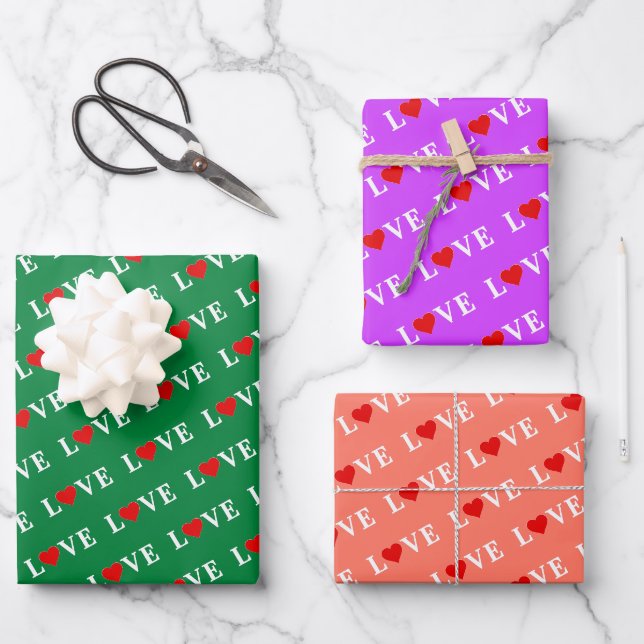 LIEBE Orange Lavender Green Geschenkpapier Set (Vorderseite)