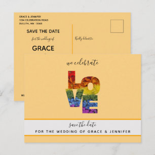 LIEBE Orange Themed Same Wedding Save the Date Postkarte