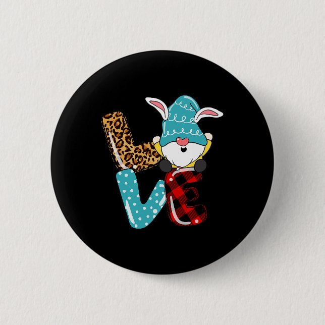 Liebe Oster-Gnom Leopard Plaid Liebe Oster-Gnom  Button (Vorderseite)