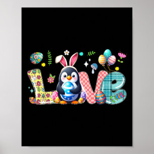 Liebe Osterhase Pinguin Jagd Eier Blumen Col Poster