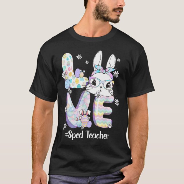 Liebe Ostervortrag Lehrer Bunny Niedlich Face Happ T-Shirt (Vorderseite)