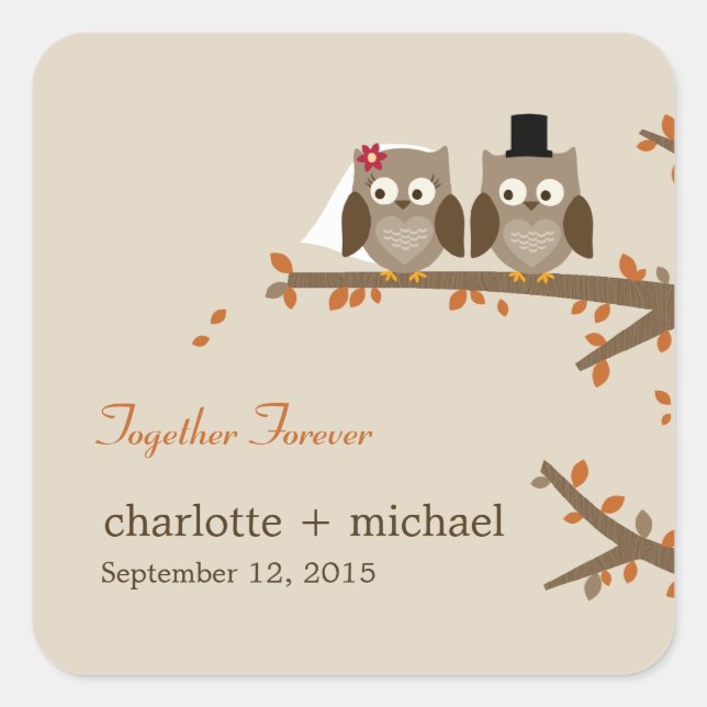 Liebe Owls Hochzeit im Herbst Bevorzugung Sticker (Vorderseite)