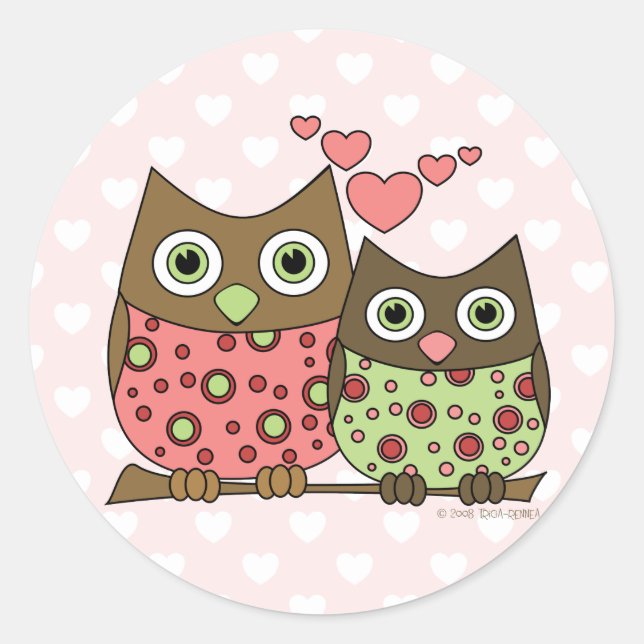 Liebe Owls Runder Aufkleber (Vorderseite)