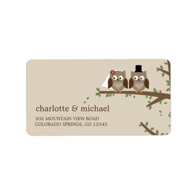 Liebe Owls Wedding Address Labels Adressaufkleber (Vorne)