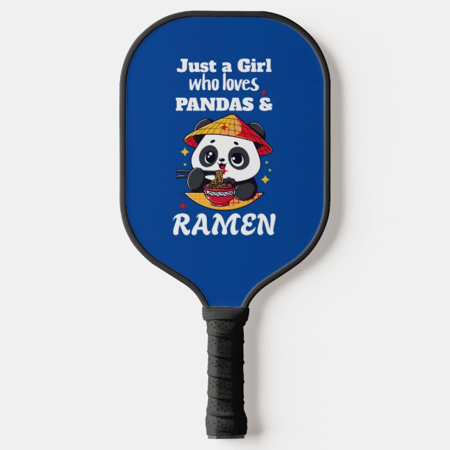 Liebe Pandas und Ramen (weißer Text) Pickleball Schläger (Vorderseite)