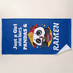 Liebe Pandas und Ramen (weißer Text) Strandtuch