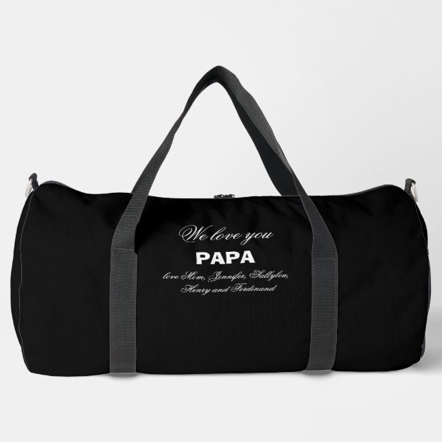Liebe PAPA-Skriptnamen Cool Classic Black Duffle Bag (Vorderseite)