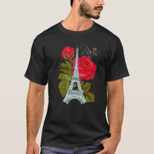 Liebe Paris Eiffelturm mit Rose Französische Liebe T-Shirt
