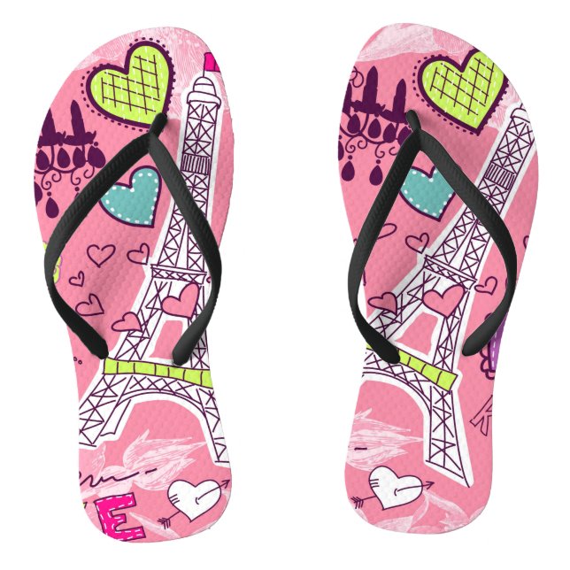 Liebe Paris Frankreich Rosa Flip Flops (Fußbett)