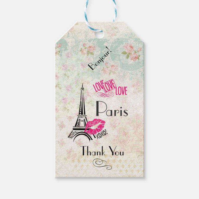 Liebe Paris mit Eiffelturm Danke Geschenkanhänger (Vorderseite)