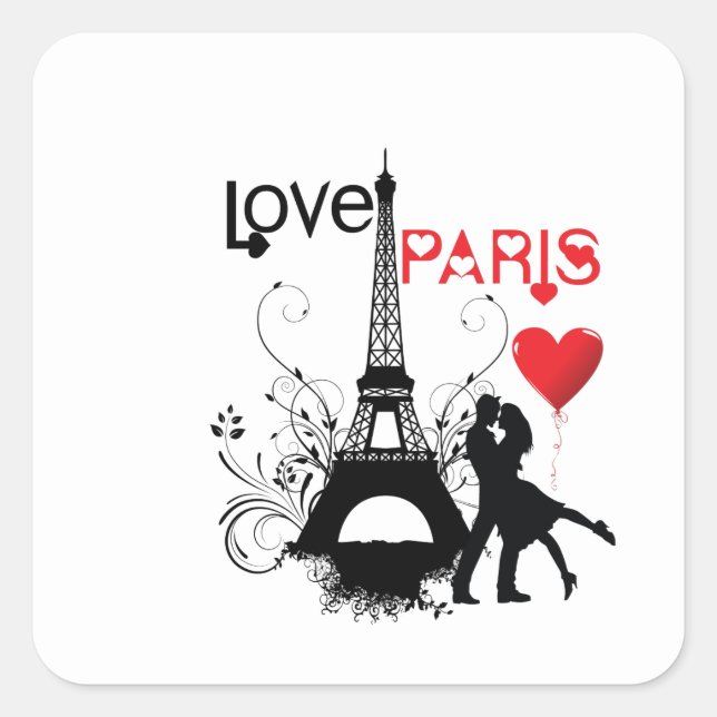 Liebe Paris Quadratischer Aufkleber (Vorderseite)