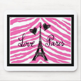 LIEBE-PARIS ROSA ZEBRA-EIFFEL-TURM-HERZ-DRUCK MOUSEPAD