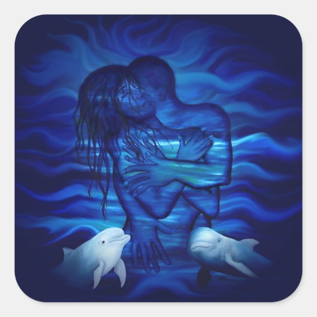 Liebe, Passionsakt - Paar mit Dolphin Quadratischer Aufkleber (Vorderseite)