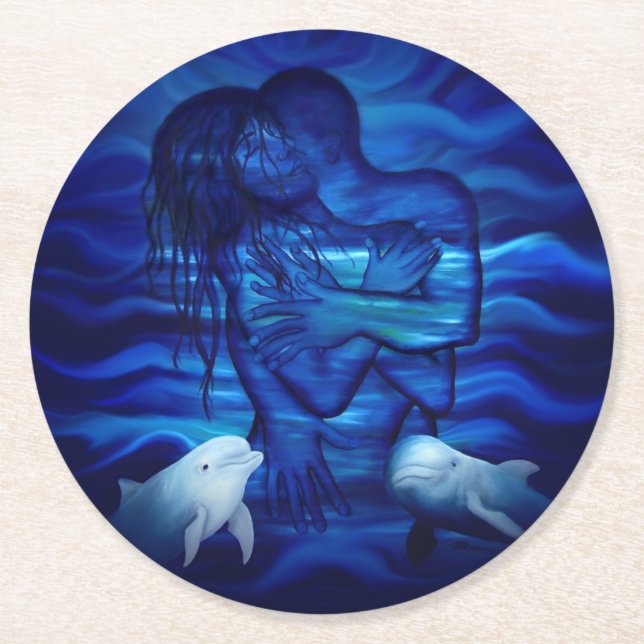 Liebe, Passionsakt - Paar mit Dolphin Runder Pappuntersetzer (Vorderseite)