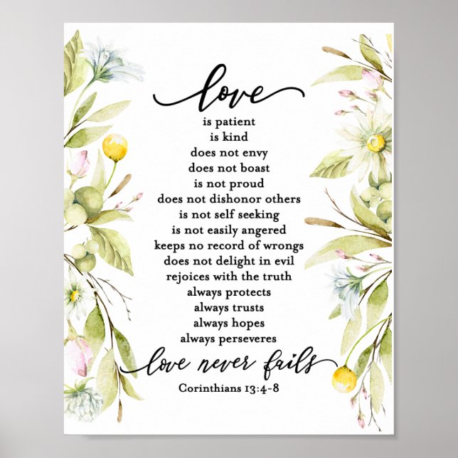 Liebe Patienten 1 Korinther 13:4-8 Wildblumen Poster (Vorne)