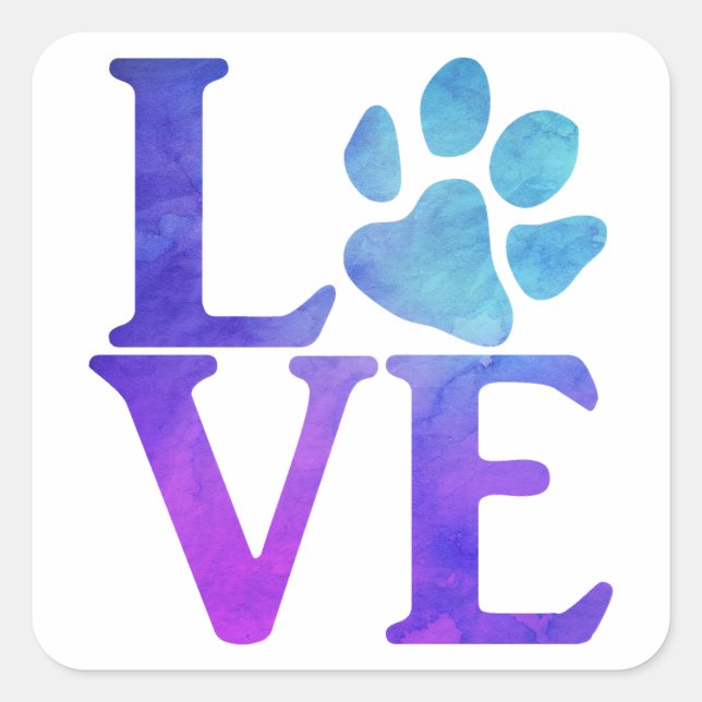 Liebe Paw Classic Blue und Lila Quadratischer Aufkleber (Vorderseite)