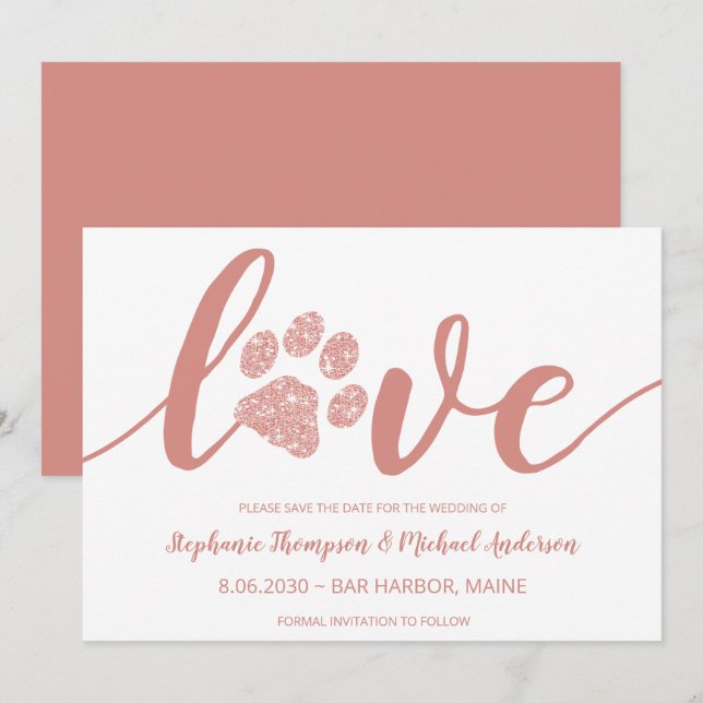 Liebe Paw Print Wedding Non-Foto Save the Date (Vorne/Hinten)