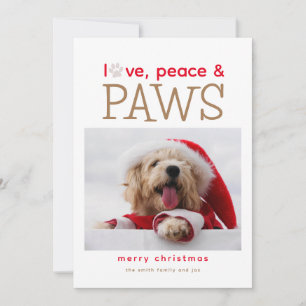 Liebe Peace and Paws Weihnachtskarte für Haustiere Feiertagskarte