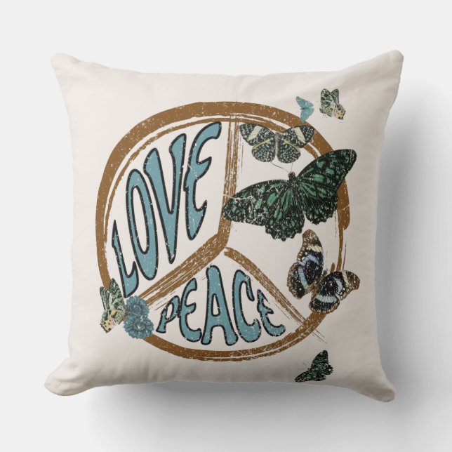 Liebe Peace Butterfets Vintag Summer Hippie Kissen (Vorderseite)