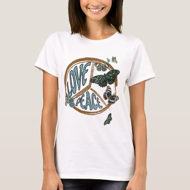 Liebe Peace Butterfets Vintag Summer Hippie T-Shirt (Vorderseite)