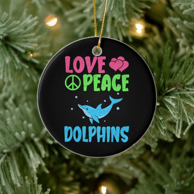 Liebe Peace Delphine Niedliche Meerestiere Dolphin Keramik Ornament (Baum)