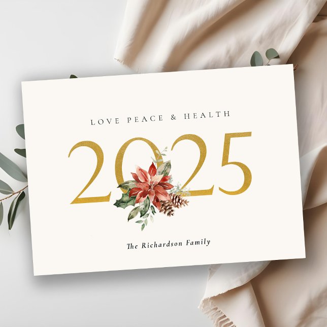 Liebe Peace Health Poinsettia Bunch Foil Gold 2025 Runder Aufkleber (Von Creator hochgeladen)