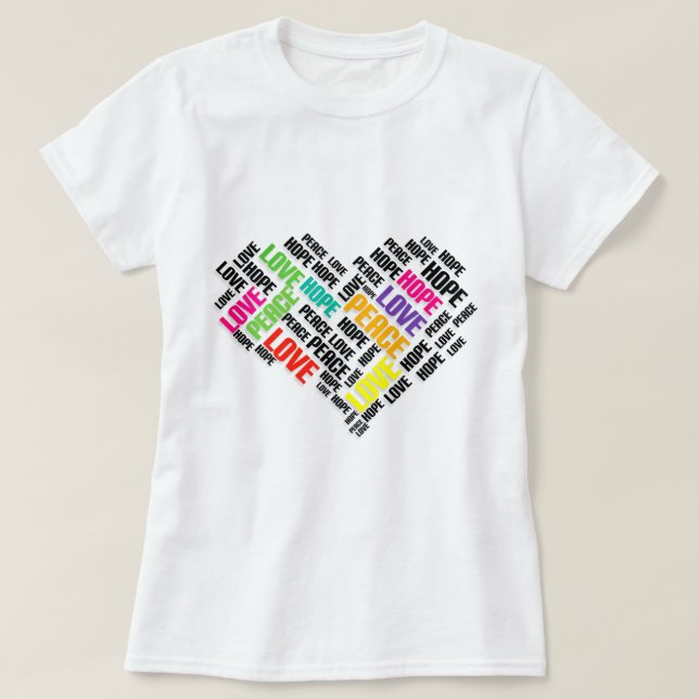 LIEBE PEACE HOPE Chic Stylish Word Cloud T-Shirt (Design vorne)