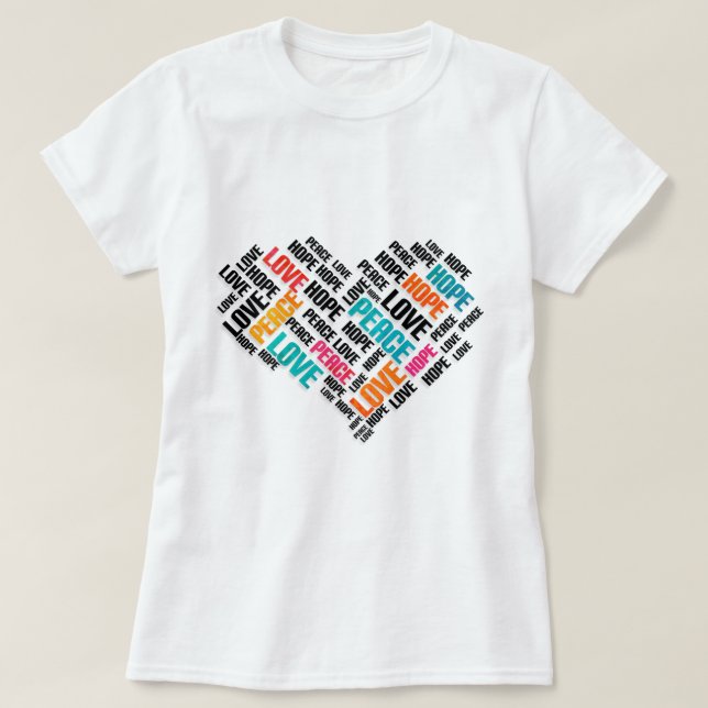 LIEBE PEACE HOPE Chic Stylish Word Cloud T-Shirt (Design vorne)