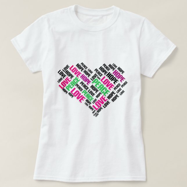 LIEBE PEACE HOPE Chic Stylish Word Cloud T-Shirt (Design vorne)