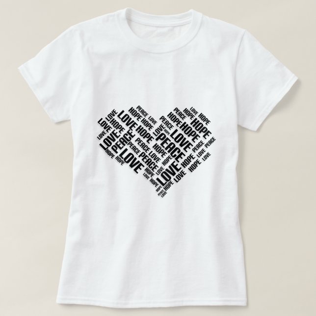 LIEBE PEACE HOPE Chic Stylish Word Cloud T-Shirt (Design vorne)