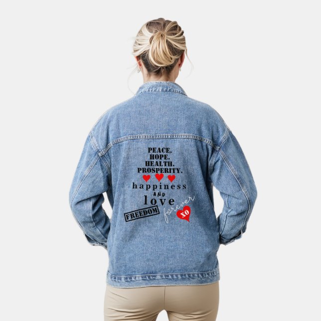 Liebe Peace Hope Freedom Red Hearts Jeansjacke (Modell)