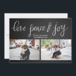 Liebe Peace Joy Chalkboard Holiday Script Zwei Fot Feiertagskarte<br><div class="desc">Liebe Peace Joy Chalkboard Holiday Script Zwei Fotos</div>
