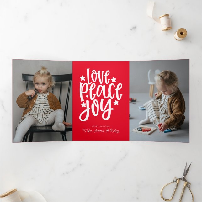 LIEBE PEACE JOY | Foto hinzufügen Dreifach Gefaltete Urlaubskarte (Innenseite)