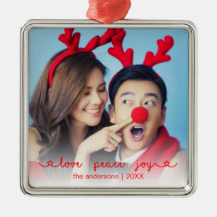 Liebe Peace Joy Foto Niedlich Red Christmas Ornament Aus Metall