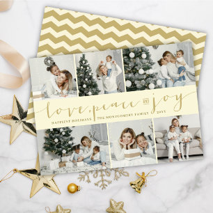 Liebe Peace Joy Ivory Gold Moderne 6 Fotos Collage Feiertagskarte