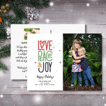 Liebe Peace Joy Moderne Typografie 2 Foto Urlaub P Postkarte<br><div class="desc">Versenden Sie Ferien Cheer mit dieser festlichen Postkarte mit Ihren zwei Fotos und Typografie, die Liebe Peace Joy liest. Die Rückseite bietet Platz für eine typisierte Notiz oder löschen, um Platz für eine handgeschriebene Notiz verlassen. Spaß und festlich, aber einfach und modern - eine Karte, die die Freude am Urlaub...</div>