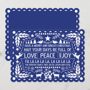 Liebe Peace, Joy Papel picado, blauer Weihnachten