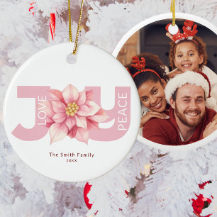Liebe Peace Joy Pink Poinsettia Weihnachtsfest Fot Keramik Ornament