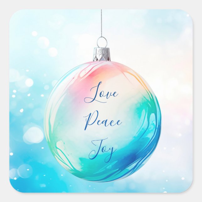 "Liebe Peace Joy" Weihnachtsgeschmucksticker Quadratischer Aufkleber (Vorderseite)