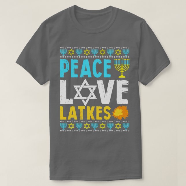 Liebe Peace Latkes Hanukkah Chanukah Juden T-Shirt (Design vorne)